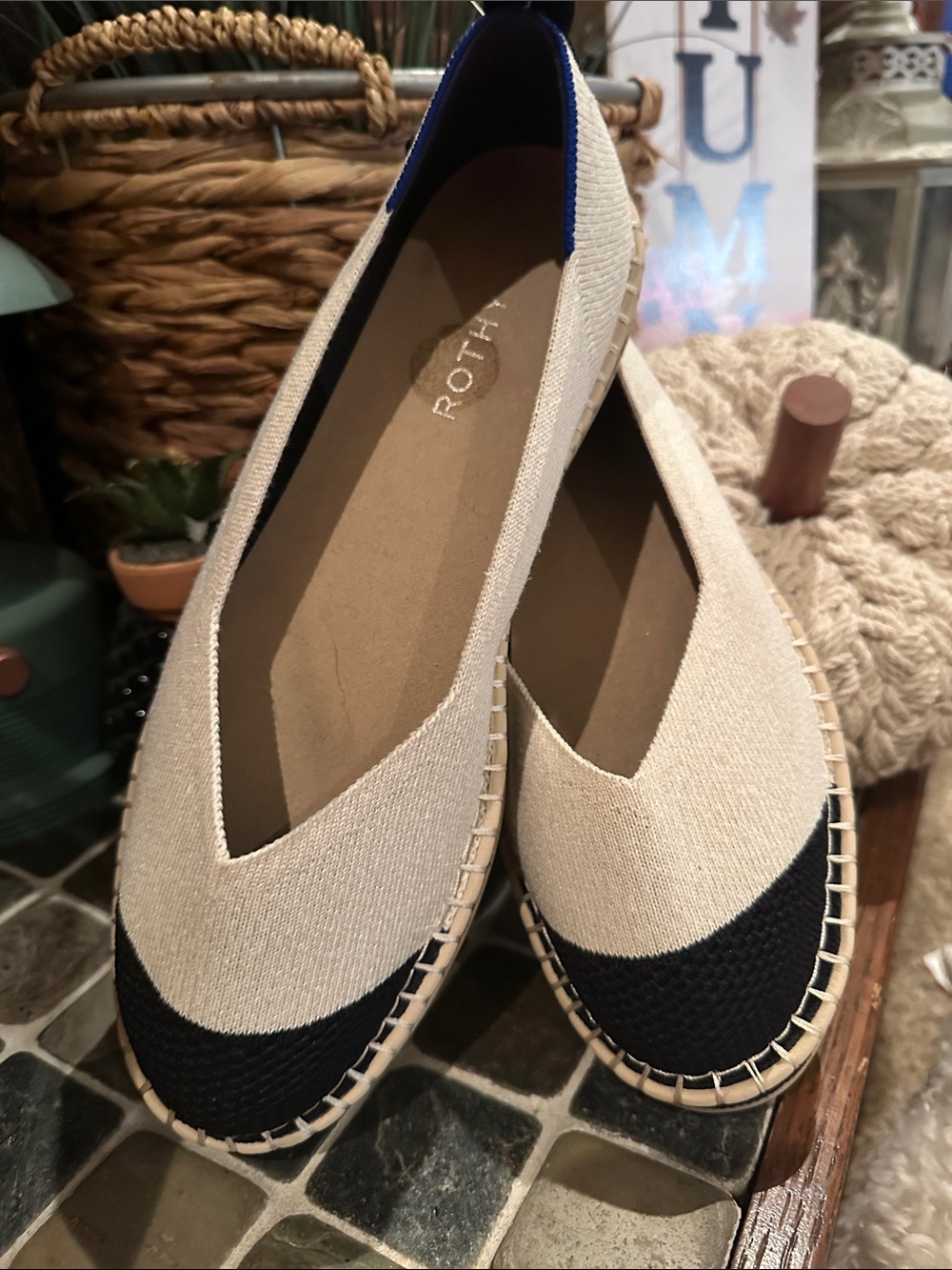 Rothy's Two-Tone Cream and Black Women's Flats